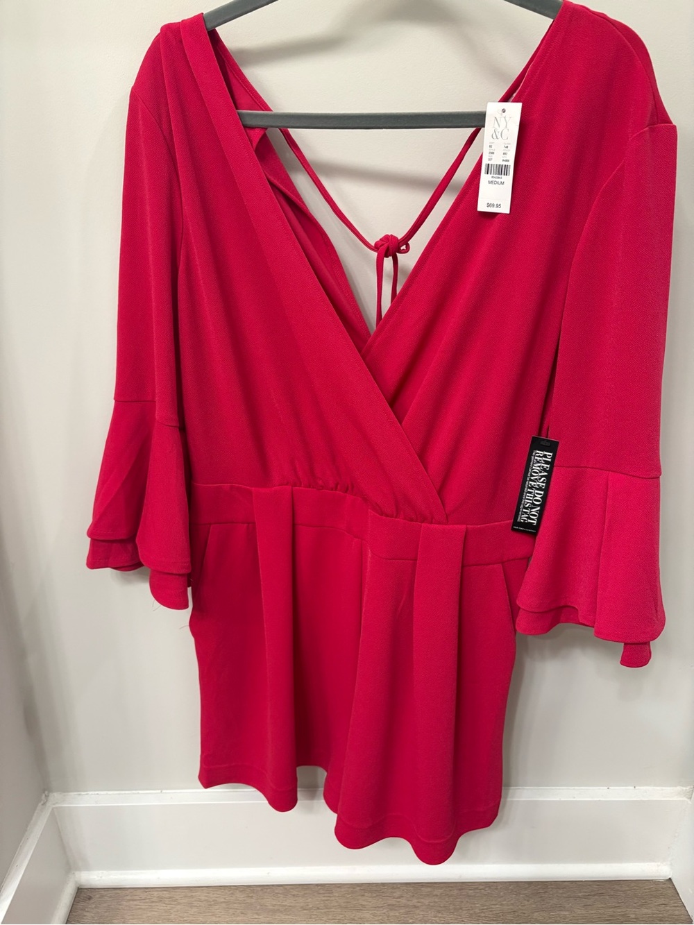 New York & Company Fuchsia V-Neck Jumpsuit Romper